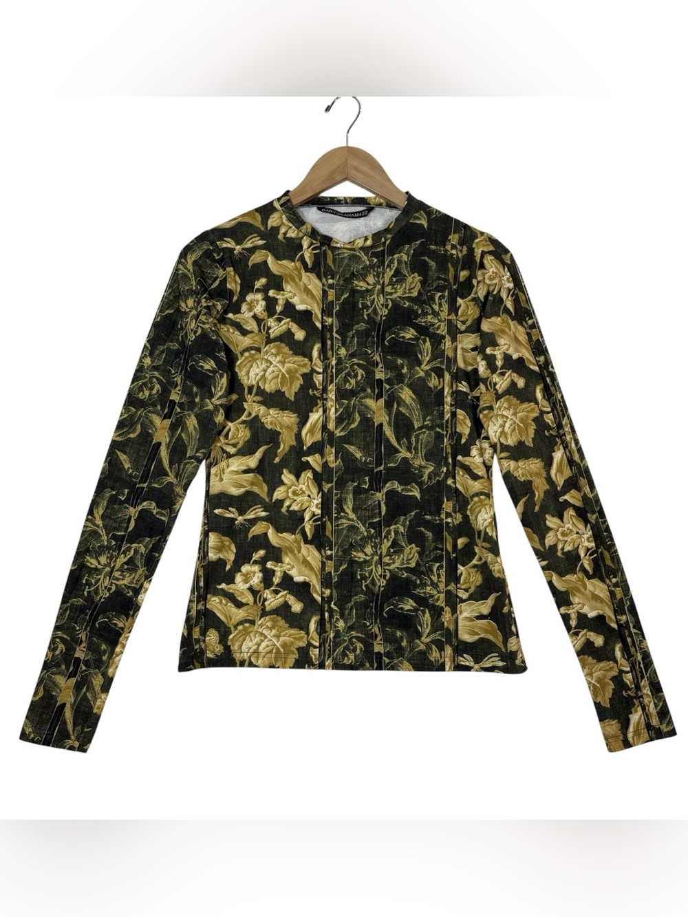 Gary Graham 422 Army Floral Long Sleeve Top Size S Art To Wear Boho Cotton